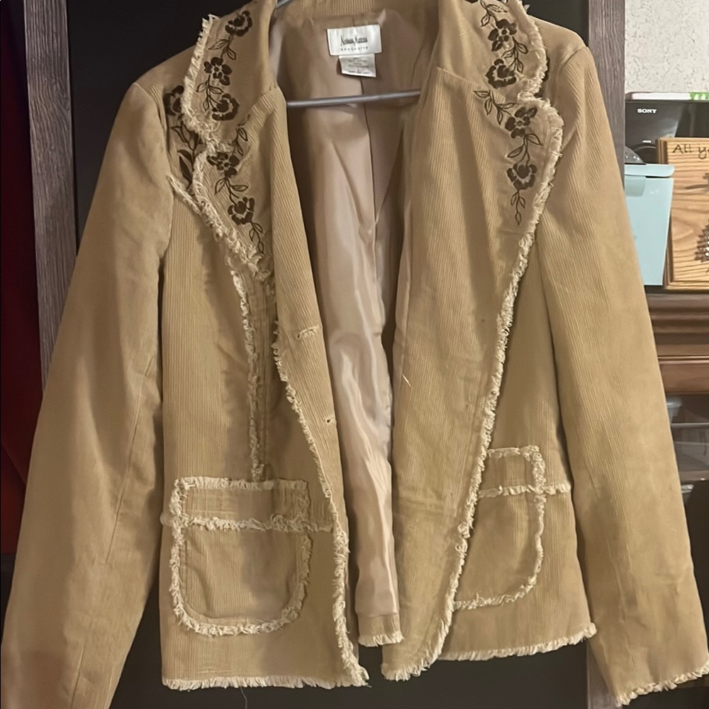 Neiman Marcus Tan Corduroy Blazer Classic Collar Structured